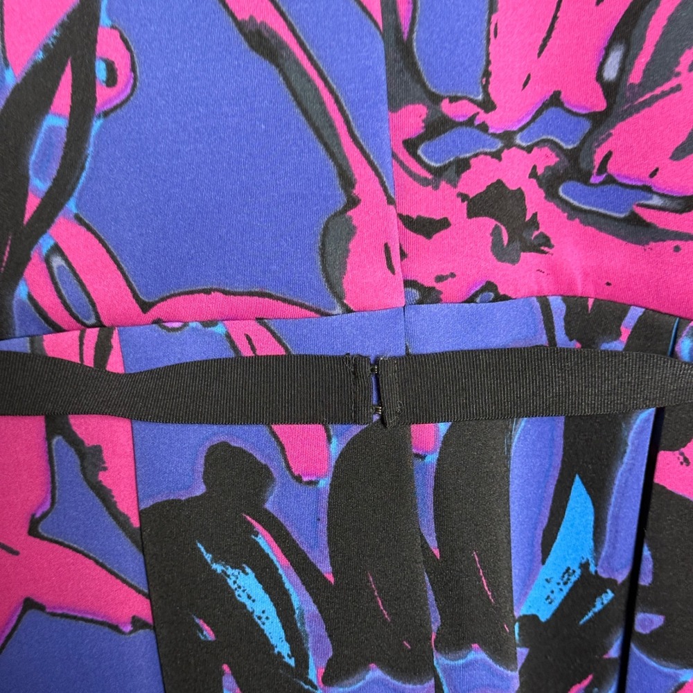 Taylor Womens Blue Pink Abstract Floral Fit and Flare Dress Size 12 Event Summer - Picture 11 of 12